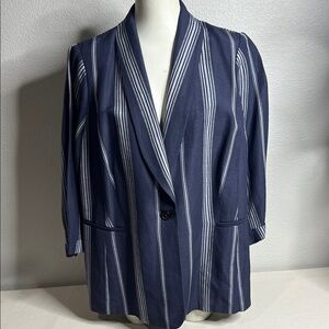 Lane Bryant The Bryant Blazer Size 16 Blue White Stripe Linen Blend Jacket